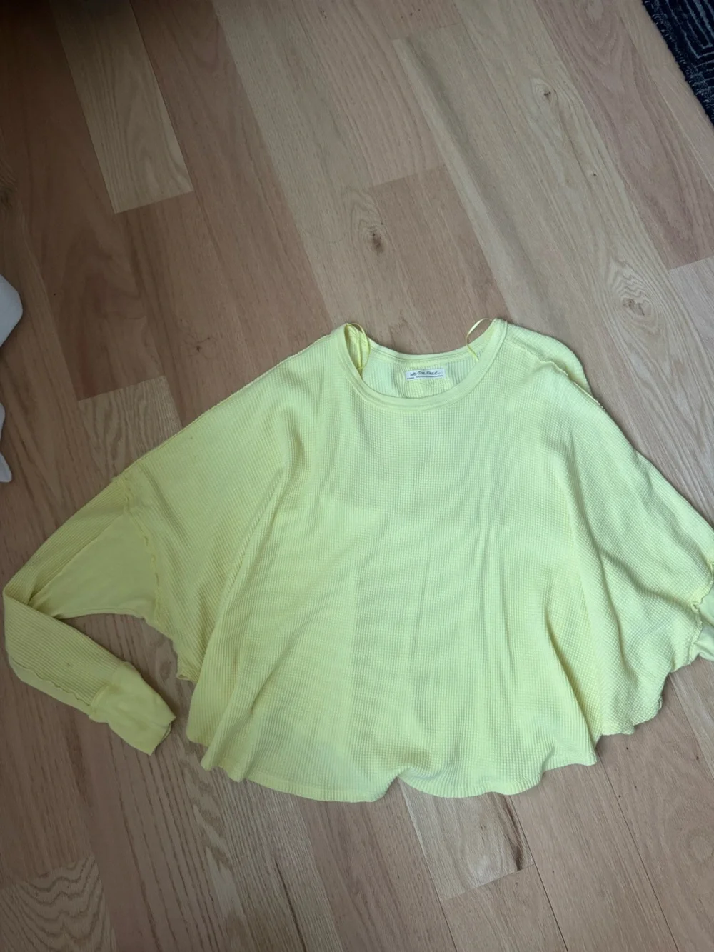 Free People Yellow Waffle Knit Crewneck Top - Picture 3 of 4